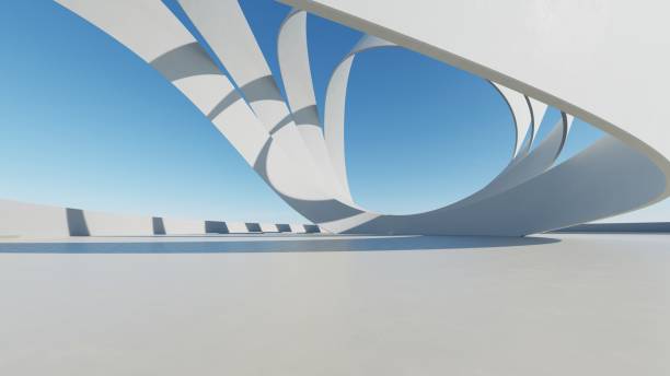 istock 3d render of abstract modern architecture with empty cement floor, minimal exterior, car presentation background 2195618857