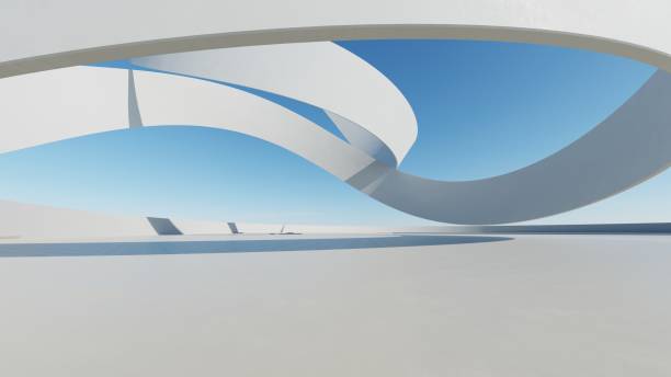 istock 3d render of abstract modern architecture with empty cement floor, minimal exterior, car presentation background 2195618858