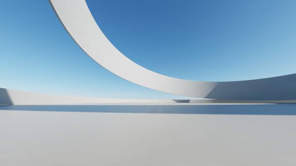 istock 3d render of abstract modern architecture with empty cement floor, minimal exterior, car presentation background 2195618860