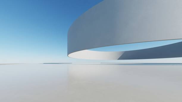 istock 3d render of abstract modern architecture with empty cement floor, minimal exterior, car presentation background 2195618876