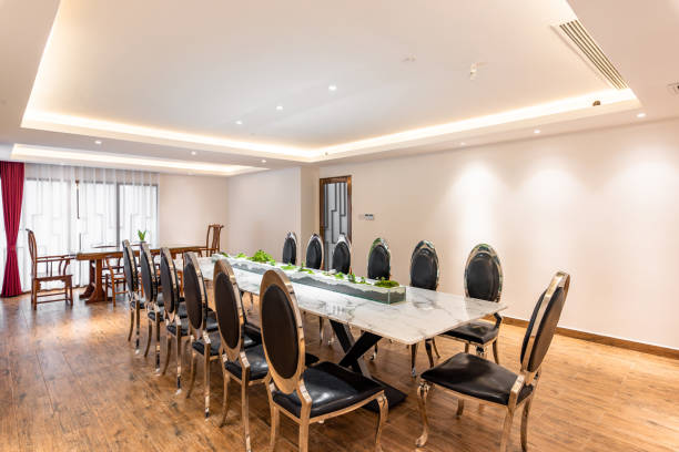 istock Decor of western style restaurant with marble dining table and simple chairs 2195625816