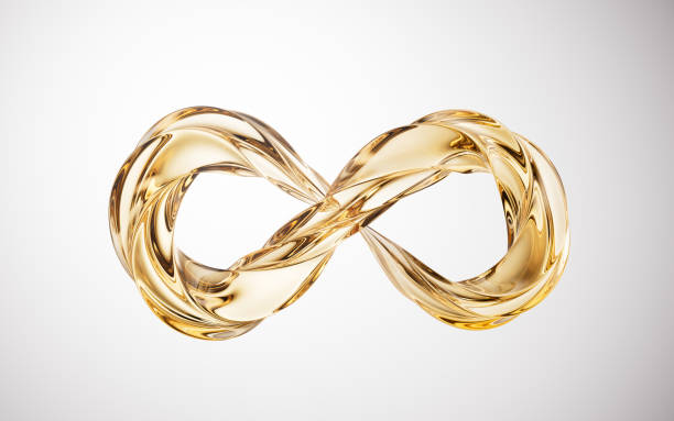 Golden glass mobius belt with white background, 3d rendering. 3D illustration.