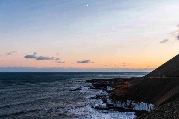 A stunning sunset along one of iceland's fjords along the south east coast