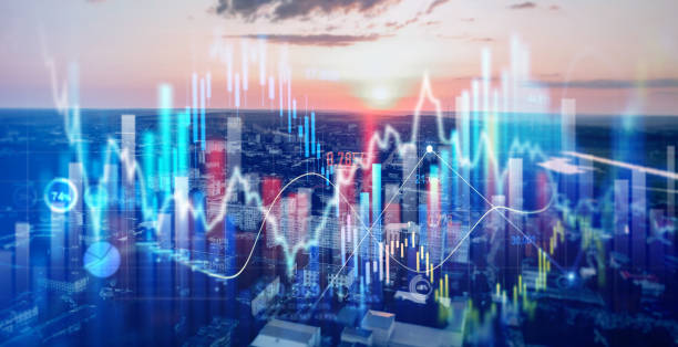 istock Big data chart on city backdrop.Trade technology, and investment analysis.Business development, financial plan and strategy. 2195635835