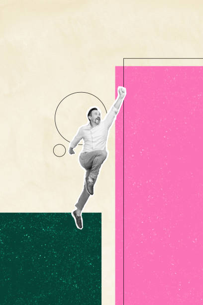 istock Creative composite sketch design artwork collage of silhouette middle age man success jump up aim goal vacancy hiring human resource 2195637655