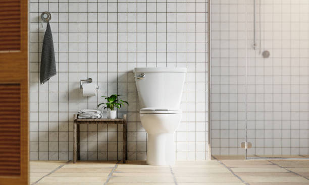 istock Modern bathroom with clean lines and minimalistic design, 3D render illustration. 2195640110