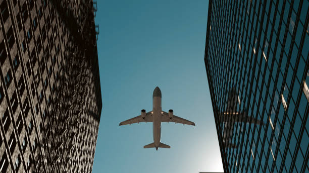 istock 3d illustration. perspective, the skyscraper is directed to the sky. blue gradient. building design 2195640355