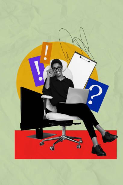 istock Composite 3D photo collage design trend sketch of mind eureka startup online internet technology young lady sit armchair clipboard hiring 2195644213