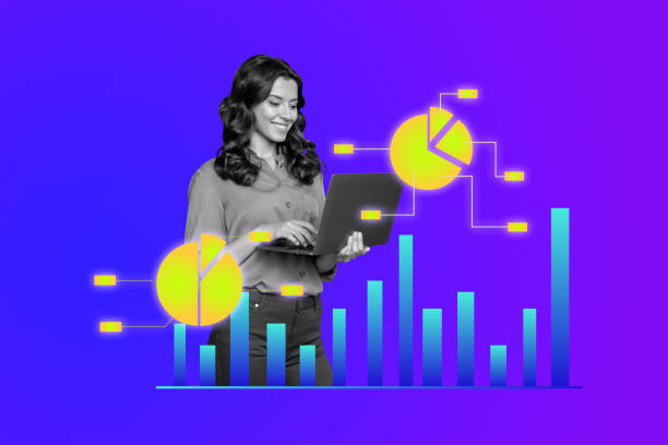 istock Sketch template design photo collage composite of stats graphics trade success target young lady work online computer virtual technology 2195649625