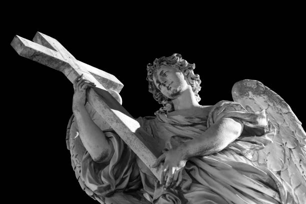 istock Statues on the bridge in Rome. Black and white photo 2195651684