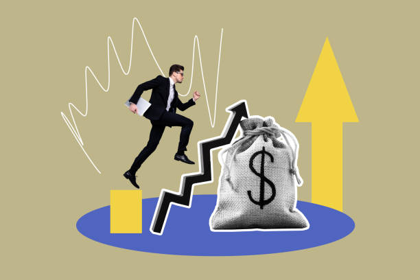 istock Composite art 3d creative image collage of serious businessman run ladder development arrow statistics dollar bag income profit 2195654996