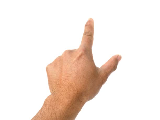 istock Men's hands making gestures like  I'm pointing at something.  or touch the phone screen  Isolated on white background. 2195655065