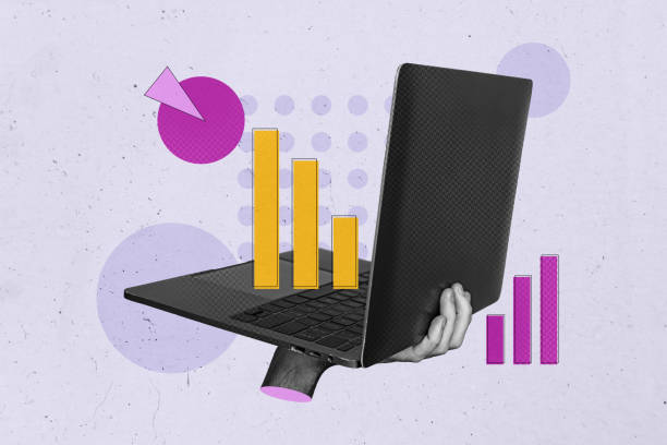 istock Creative photo poster trend art collage image of hand hold laptop diagram interface chart development progress statistics 2195658251