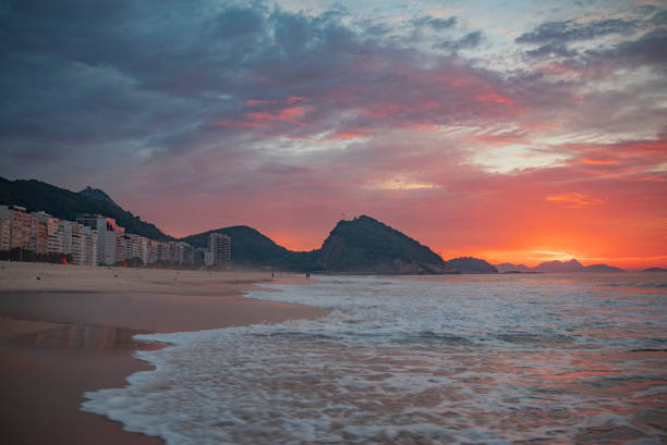 sunrise on Copacabana beach in Rio de Janeiro. Brazil