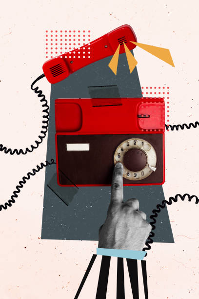 istock Trend artwork composite banner 3D photo collage of anonymous hand finger touch call number landline phone support line obsolete tool 2195658855