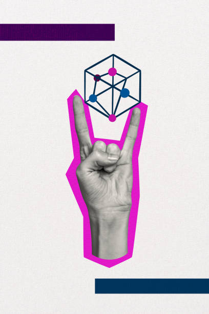 istock Creative trend artwork design 3D collage sketch of anonymous body language hand gesture finger symbol rock metal punk rockstar festival 2195659006