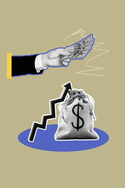 istock Vertical poster image collage of hand hold dollar banknotes arrow development growth usd capital bag profit success payment 2195659415