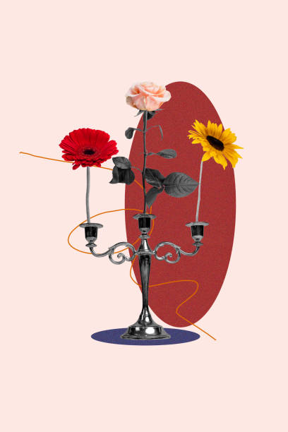 istock Composite sketch image design trend artwork collage of obsolete candle holder decoration metal nature spring flower bouquet rose sunflower 2195659443