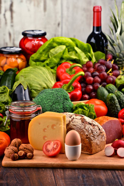 istock Organic food including vegetables fruit bread dairy and meat 2195664259