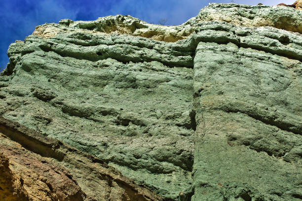Fuente de los Azulejos in winter. The Monumento Natural Azulejos de Veneguera is a unique and one-of-a-kind basalt formation with amazing colors that can only be found here on Gran Canaria. During the day, the rocks shine in a natural turquoise and ochre color play.