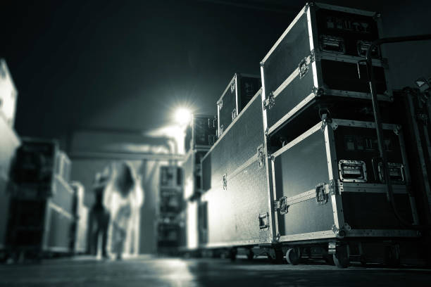 istock professional lighting equipment in boxes for shooting the show. 2195674813