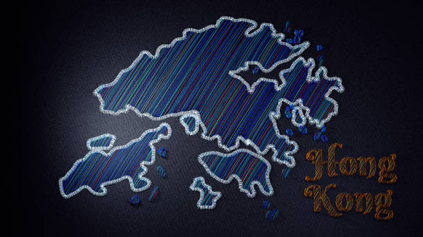 istock Embroidered Map of Hong Kong with Colorful Threads on Fabric 2195679398