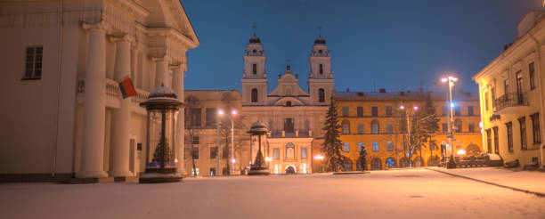 istock Night winter Minsk covered with snow. 2195685616