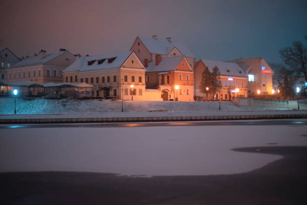 istock winter night in Minsk city. 2195685617