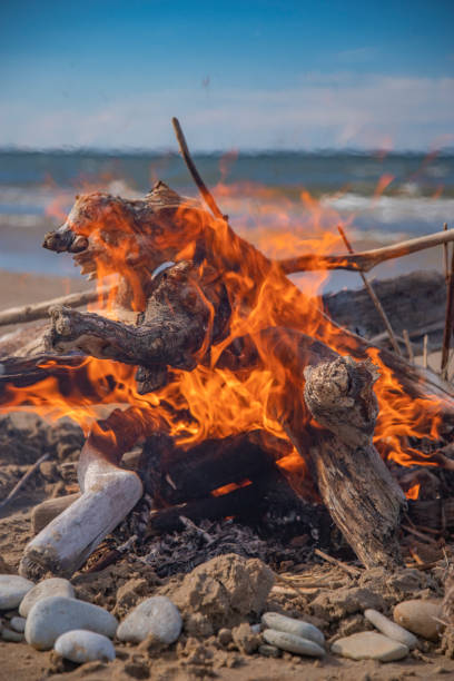 istock bonfire on the sea coast. 2195685670