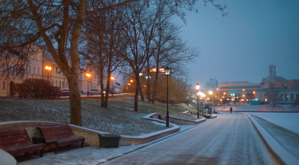 istock winter night in Minsk city. 2195686521