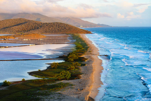 The sun sets on Hanga Roa harbour on beautiful Easter Island