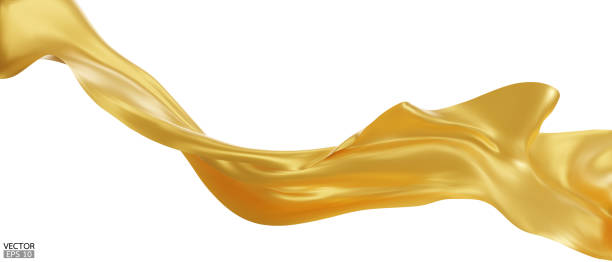 istock Flying golden silk textile fabric flag background. Smooth elegant gold Satin Isolated on white Background for grand opening ceremony. Golden curtain. 3d vector illustration 2195689813