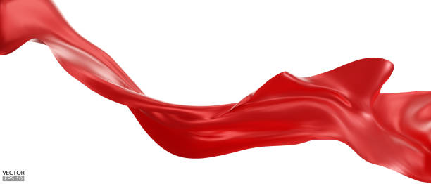 istock Flying red silk textile fabric flag background. Smooth elegant red Satin Isolated on white Background for grand opening ceremony. Red curtain. 3d vector illustration 2195689814