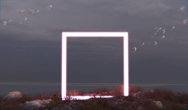 istock Neon frame glowing, nature background, technology,abstract, background,3D illustration 2195693790