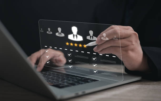 istock Recruitment people or Human Resource Management (HR) concept : Bussinessman using laptop for human development recruitment leadership and customer target group to enter the position in company. 2195704031