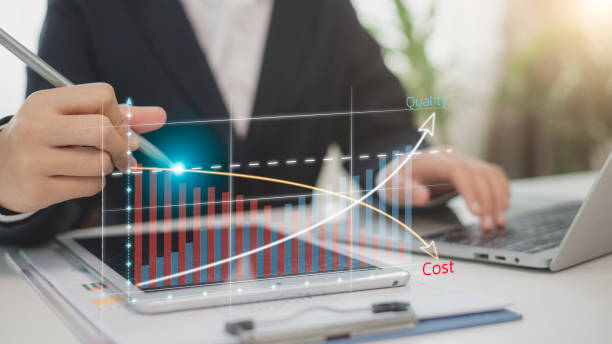 istock Businessmen with quality control growth graph and cost reduction, control budget cost and improvement. Cost and quality control, business strategy, and project management concepts. 2195704206