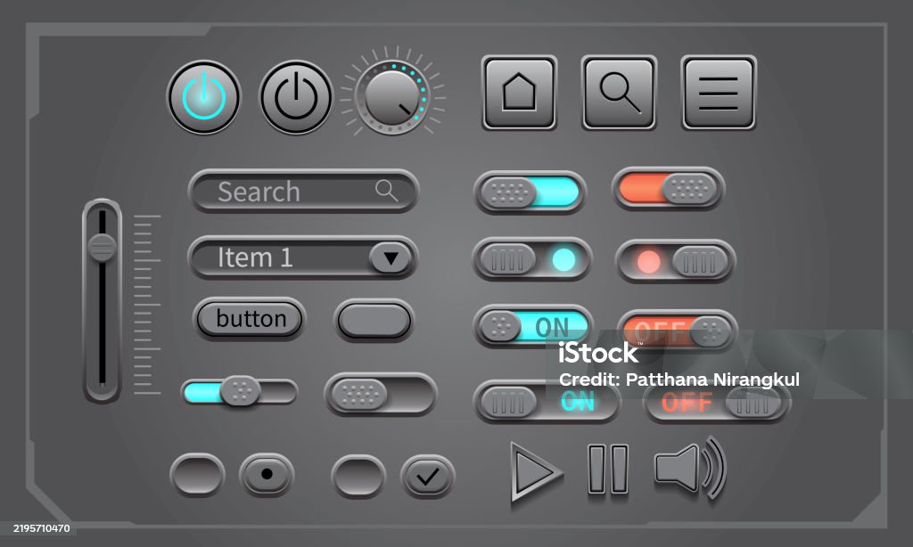 Linear Button Ui Ui Button Set Geometric Design Grey Tone Technology Control Vector ...