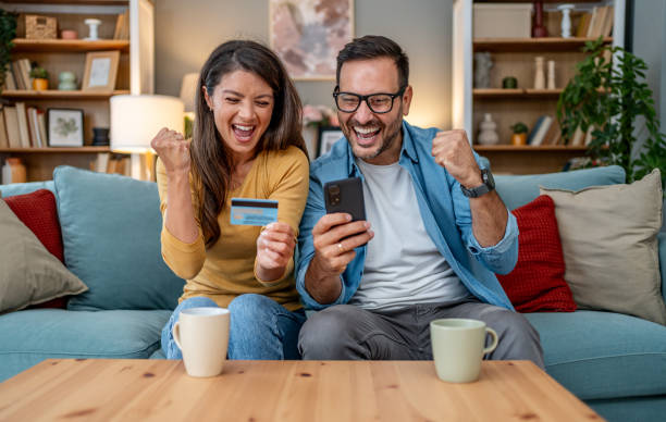 istock Excited couple shopping online 2195722271