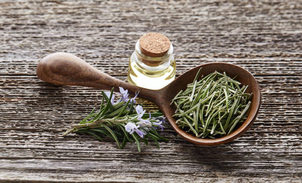 istock Rosemary herbal essential oil on old wooden board 2195723063