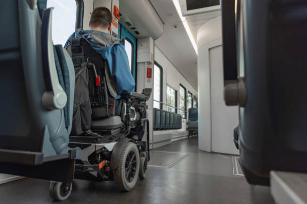 istock Wheelchair user traveling by train, watching a landscape through the window 2195725103