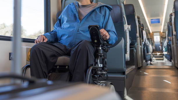 istock Man sitting in a wheelchair inside a train accessible for people with disability 2195725127
