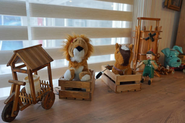 istock toys on the wooden bench 2195728437