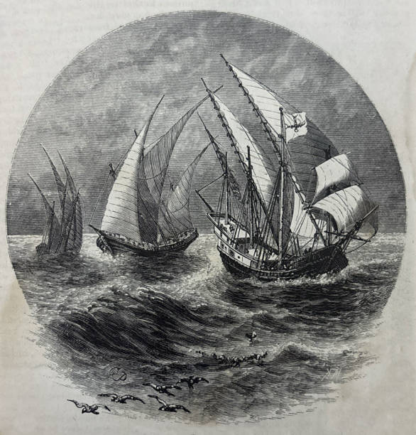 istock Antique illustration - caravel sailing ship from the fifteenth century 2195729059