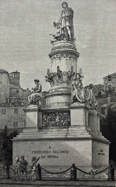 istock Antique illustration - monument to Christopher Columbus in Genoa Italy 2195729076