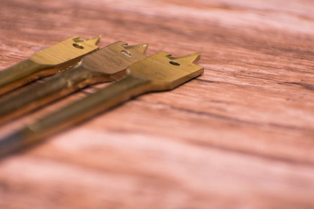 istock Drill bits neatly arranged on a wooden surface. Metallic finish of bits contrasts with natural wood grain, highlighting their sharpness and precision. Concept of craftsmanship and attention to detail 2195733393