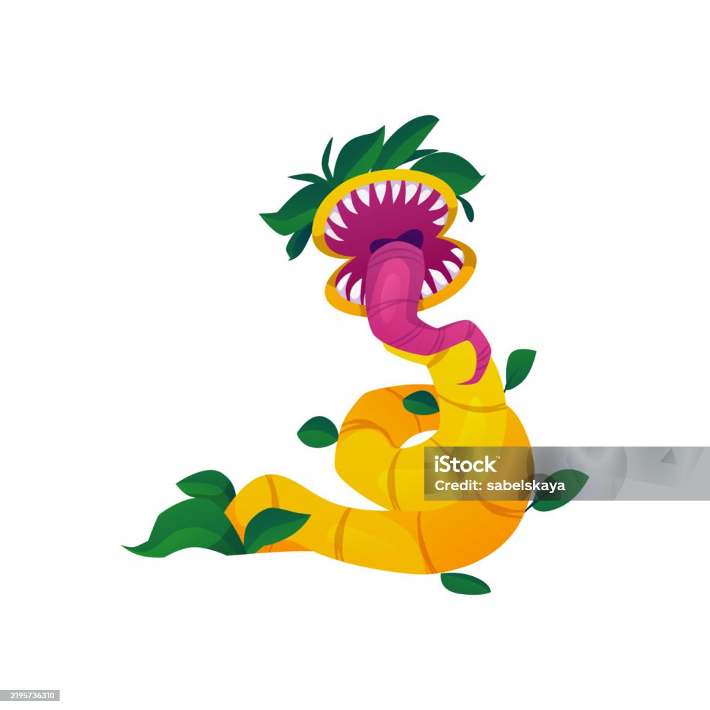 Vector Illustration Of A Monster Plant With Sharp Teeth And A Long ...
