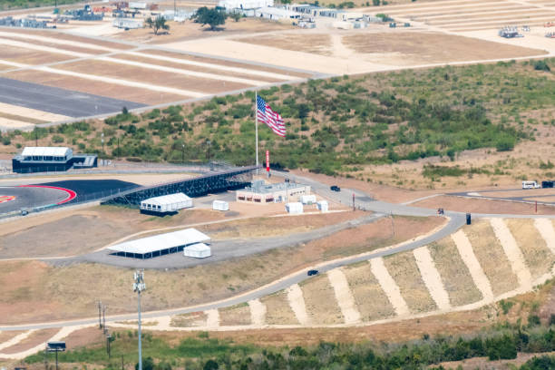 istock American flag flying over the Racetrack 2195737664