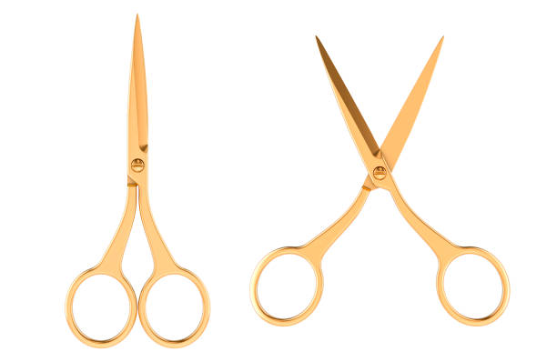 Golden Scissors, opened and closed, top views. 3D rendering