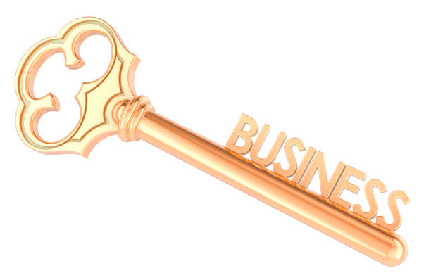 Business concept with golden key, 3D rendering isolated on white background