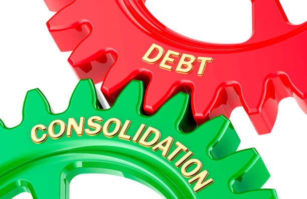 istock Debt Consolidation concept with colored gearwheels. 3D rendering 2195739446